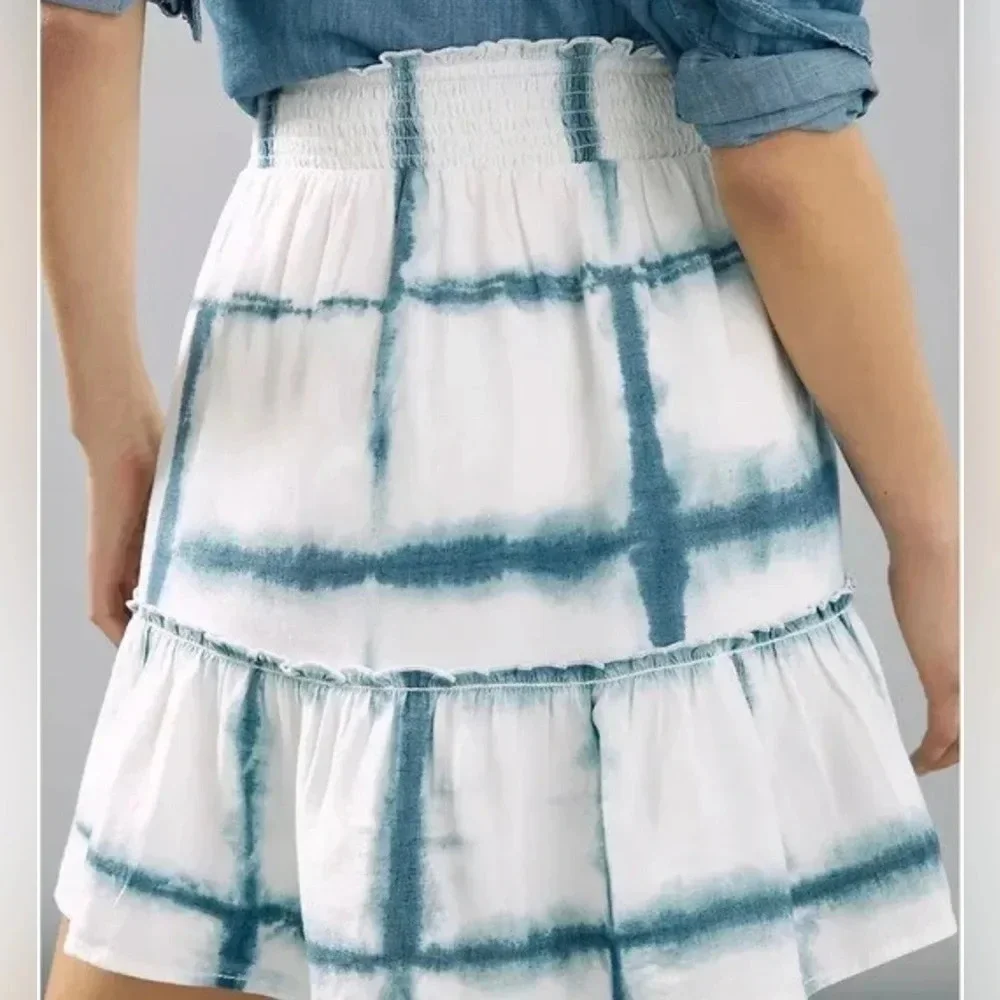 Anthropologie pilcro tiered tie die elastic waist mini skirt with pockets size S